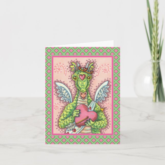 CUPID DRAGON, HEART AND ARROW FANTASY VALENTINE HOLIDAY CARD (Front)