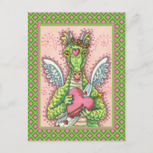 CUPID DRAGON, HEART AND ARROW FANTASY VALENTINE HOLIDAY POSTCARD