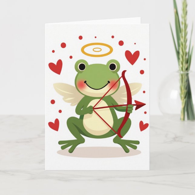 Cupid Frog Valentine Love Card (Front)