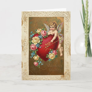Cupid Heart Roses Vintage Card