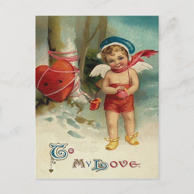 Cupid Heart Tied Up Tree Postcard (Front)
