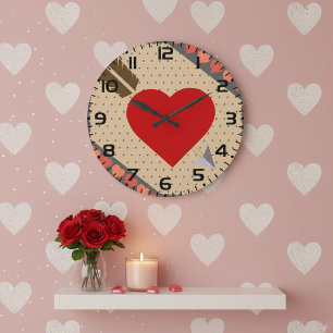 Cupid Heart with Arrow Romantic Valentines Pattern Large Clock