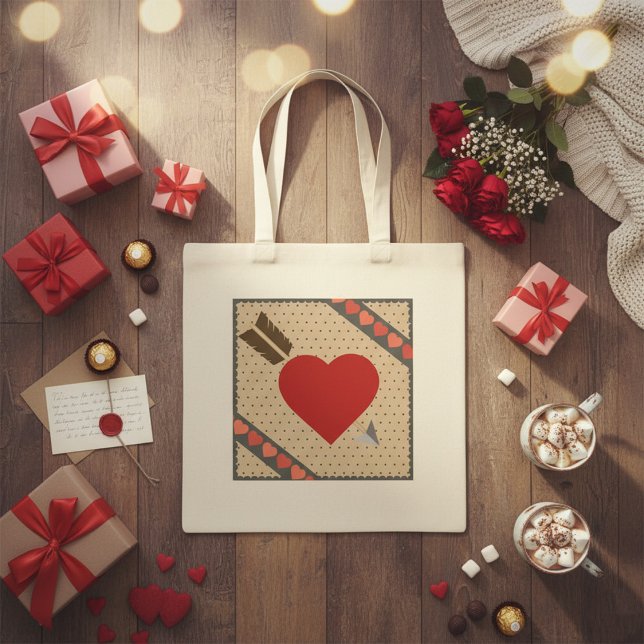 Cupid Heart with Arrow Romantic Valentines Pattern Tote Bag (Creator Uploaded)