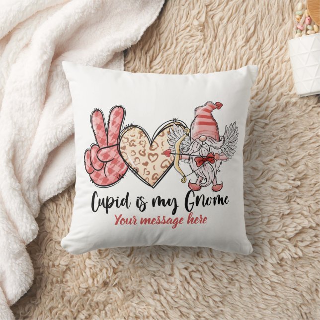 Cupid is my Gnome Personalised Valentines Cushion (Blanket)