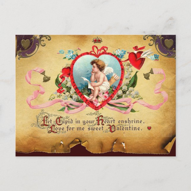 CUPID KING OF HEARTS ,RED WAX SEAL Valentine's Day Holiday Postcard (Front)