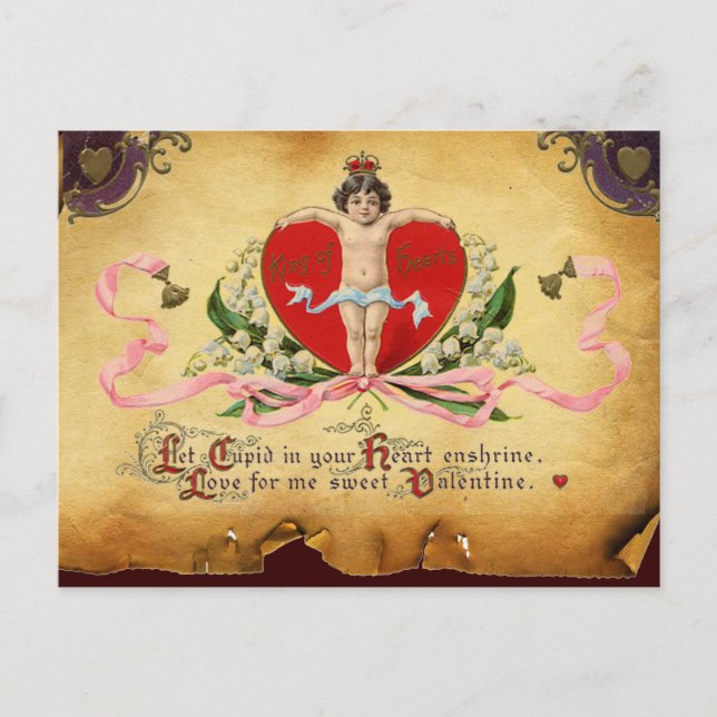 CUPID KING OF HEARTS ,RED WAX SEAL Valentine's Day Holiday Postcard (Front)