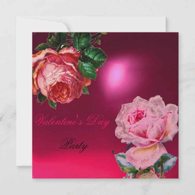 CUPID LACE HEART AND PINK ROSE VALENTINE MONOGRAM INVITATION (Front)