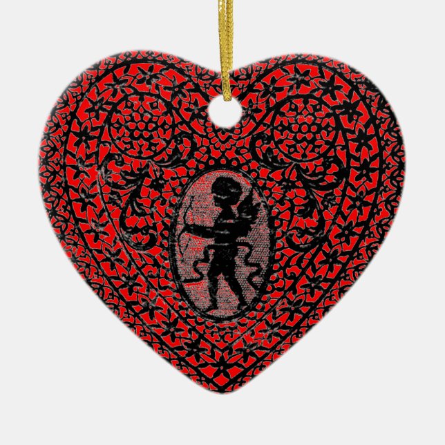 CUPID LACE HEART CERAMIC TREE DECORATION (Front)