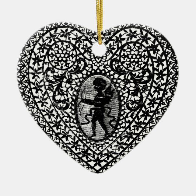 CUPID LACE HEART CERAMIC TREE DECORATION (Front)