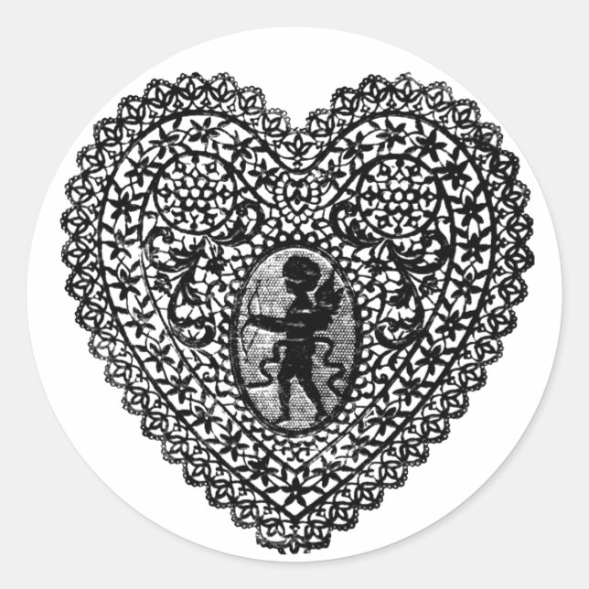 CUPID LACE HEART CLASSIC ROUND STICKER (Front)