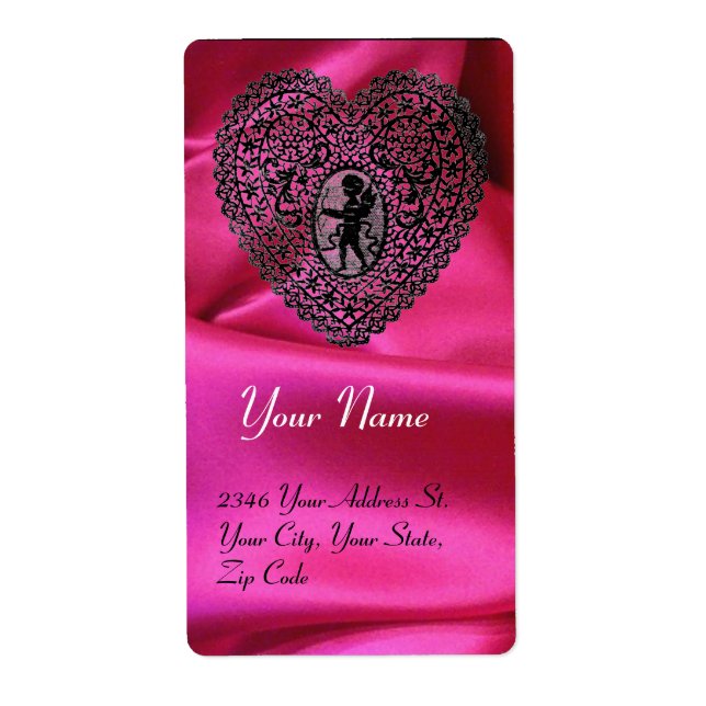 CUPID LACE HEART,FUCHSIA SILK CLOTH pink black (Front)