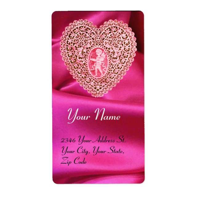CUPID LACE HEART,FUCHSIA SILK CLOTH pink red (Front)