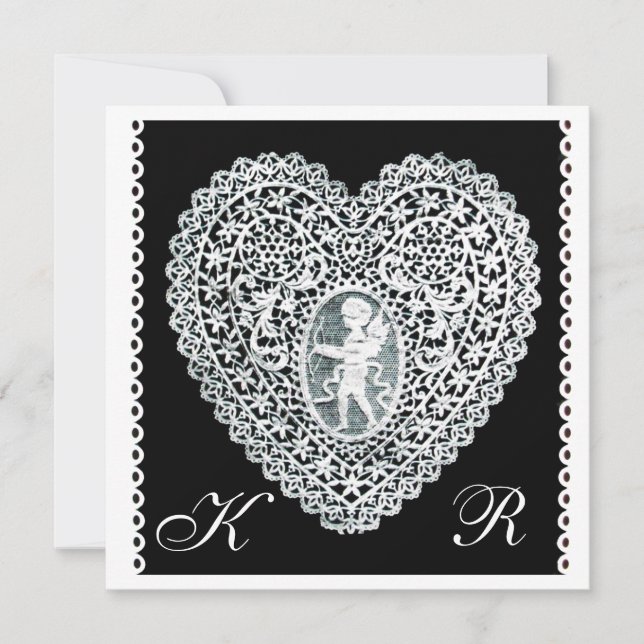CUPID LACE HEART MONOGRAM ,felt paper Announcement (Front)