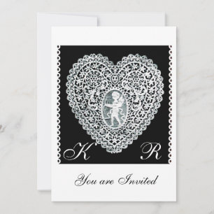 CUPID LACE HEART MONOGRAM INVITATION