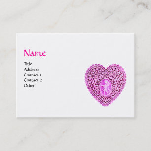 CUPID LACE HEART MONOGRAM ,pink, fuchsia,black Business Card