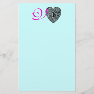 CUPID LACE HEART MONOGRAM, pink fuchsia blue Stationery