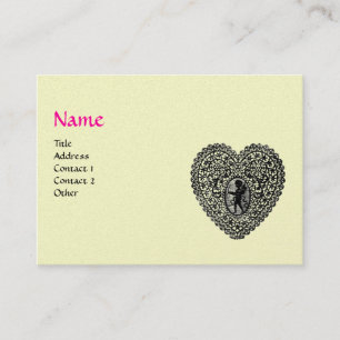 CUPID LACE HEART MONOGRAM ,pink, fuchsia gold Business Card