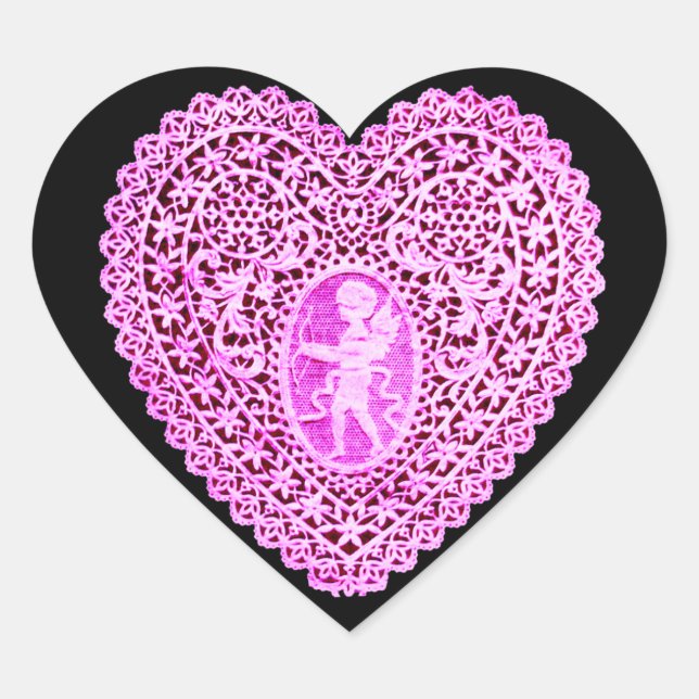 CUPID LACE HEART  ,Pink Violet Black Heart Sticker (Front)