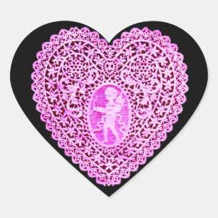 CUPID LACE HEART  ,Pink Violet Black Sticker