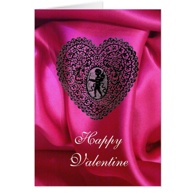 CUPID LACE HEART SILK FUCHSIA CLOTH, Pink Black (Front)