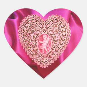 CUPID LACE HEART SILK FUCHSIA CLOTH , Pink Red Sticker
