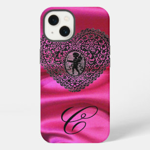 CUPID LACE HEART SILK PINK CLOTH MONOGRAM,Black iPhone 13 Case