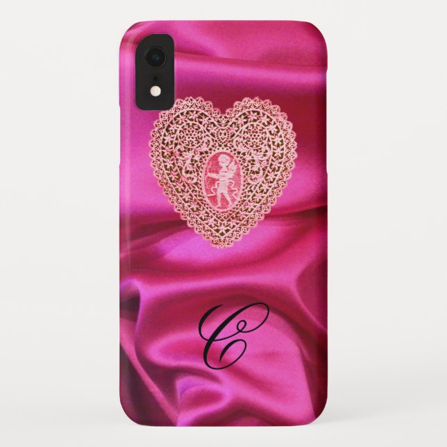 CUPID LACE HEART SILK PINK FUCHSIA CLOTH MONOGRAM Case-Mate iPhone CASE (Back)