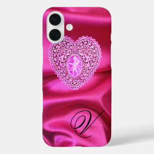 CUPID LACE HEART SILK PINK FUCHSIA CLOTH MONOGRAM iPhone 16 PLUS CASE