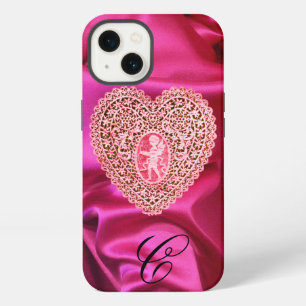 CUPID LACE HEART SILK PINK FUCHSIA CLOTH MONOGRAM iPhone 13 CASE