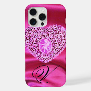 CUPID LACE HEART SILK PINK FUCHSIA CLOTH MONOGRAM iPhone 15 PRO MAX CASE