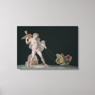 Cupid led by butterflies (oil on panel) canvas print