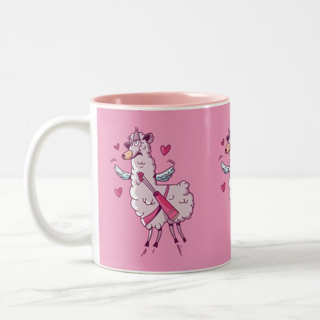 Cupid Llama for Valentines Day Two-Tone Coffee Mug (Left)