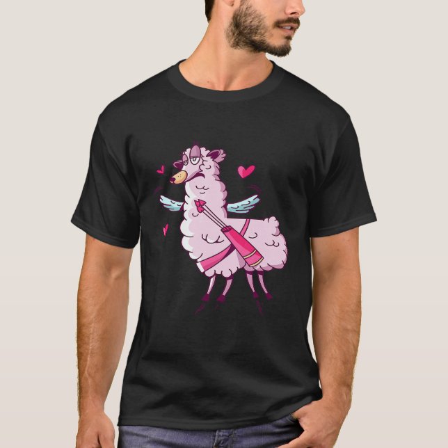 Cupid Llama Valentines Day T-Shirt (Front)