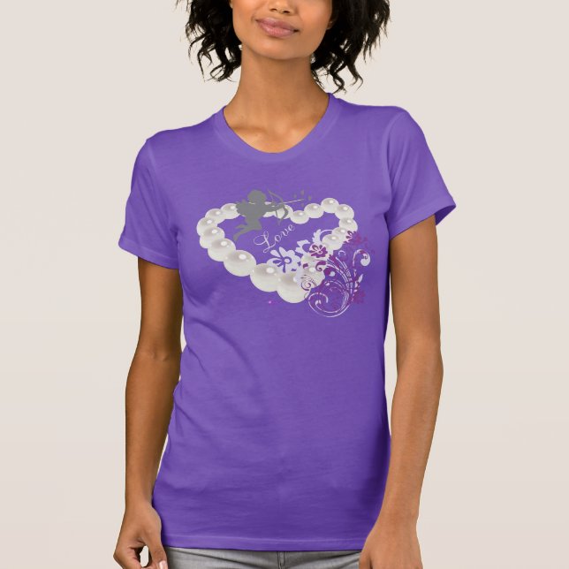 Cupid Love Pearls Floral Heart Purple T-Shirt (Front)