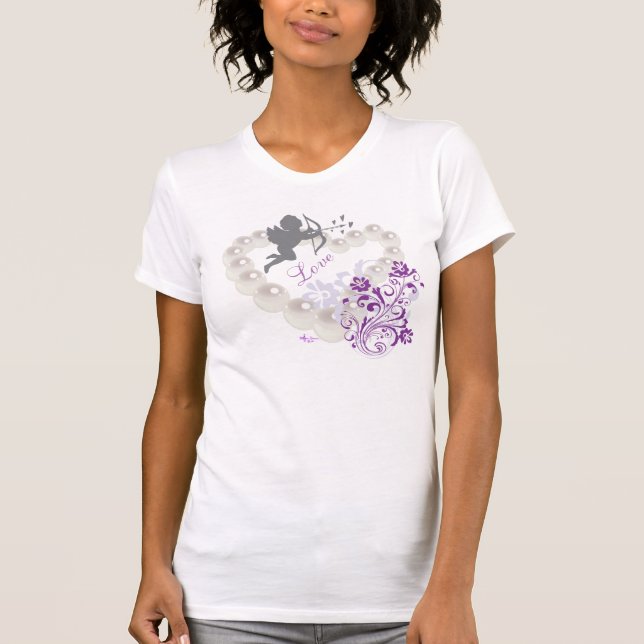 Cupid Love Pearls Floral Heart White T-Shirt (Front)
