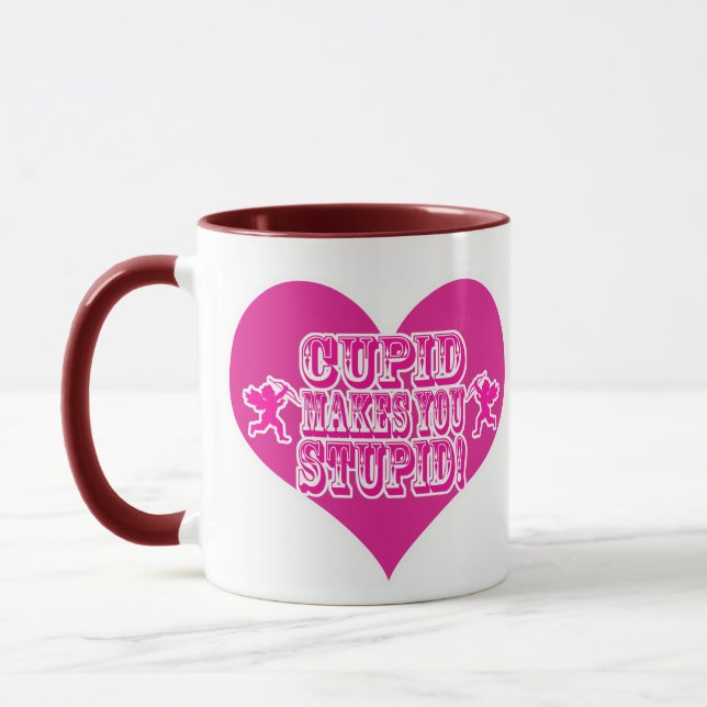 Cupid Makes you Stupid Funny Valentine Logo Mug (Left)