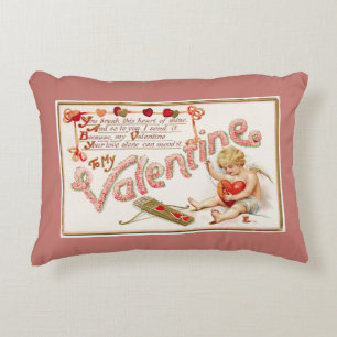 Cupid Mending Heart To My Valentine Pink Decorative Cushion