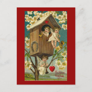 Cupid Musicians in A Treehouse Postcard
