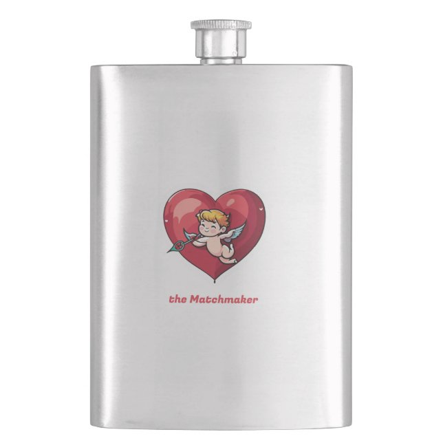 Cupid on Red Heart Hip Flask (Front)