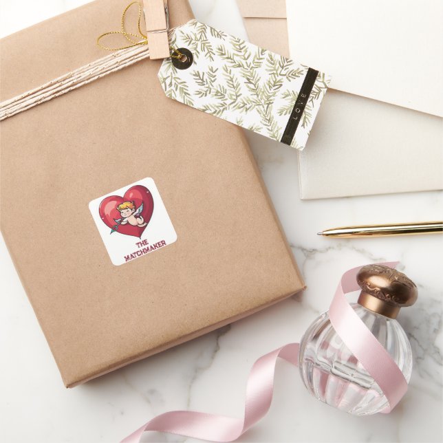 Cupid on Red Heart Square Sticker (Gifting)