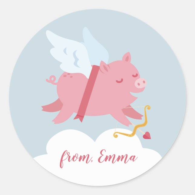 Cupid Pig Valentine Sticker (Front)
