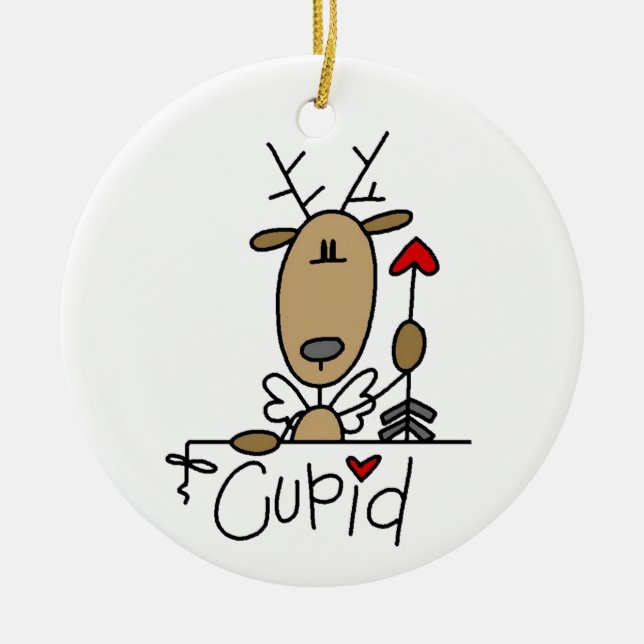 Cupid Reindeer Christmas Tshirts and Gifts Ceramic Tree Decoration (Front)
