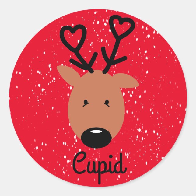 Cupid Reindeer Classic Round Sticker (Front)