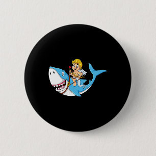 Cupid Riding Shark Valentines Day Fun Boys Girls K 6 Cm Round Badge