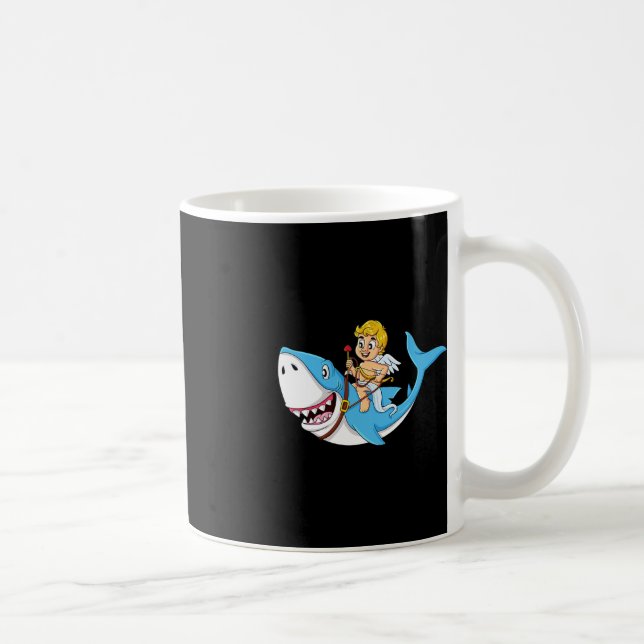 Cupid Riding Shark Valentines Day Fun Boys Girls K Coffee Mug (Right)