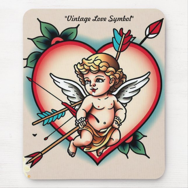 Cupid’s Classic Heart Tattoo Mouse Pad (Front)