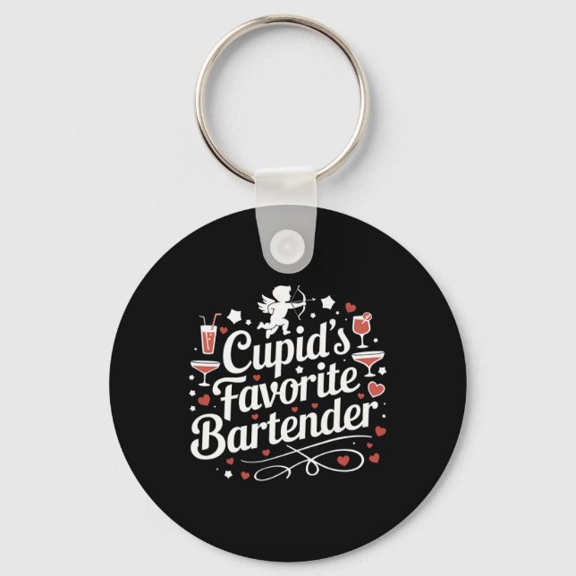 Cupid’s Favorite Rtender Funny Valentine Drink Des Key Ring (Front)
