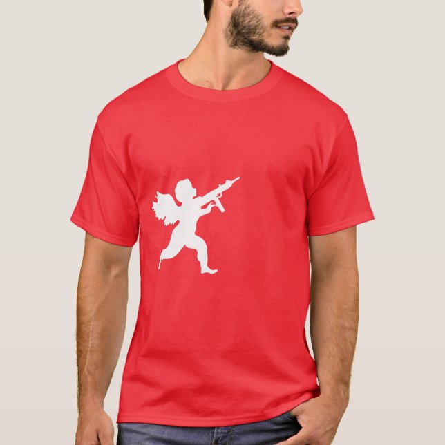 CUPID SHOT THROUGH THE HEART WITH A AK-47 T-Shirt (Front)