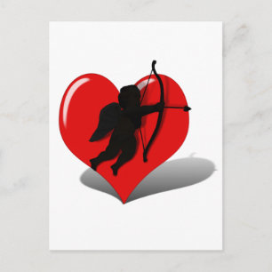 Cupid Silhouette & Heart Postcard