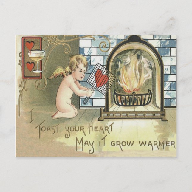 Cupid Toast Heart Fireplace Postcard (Front)